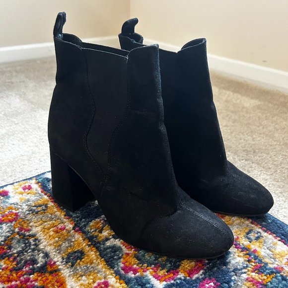 H&M Black Chunky Heel Suede Black Boots - Picture 1 of 6